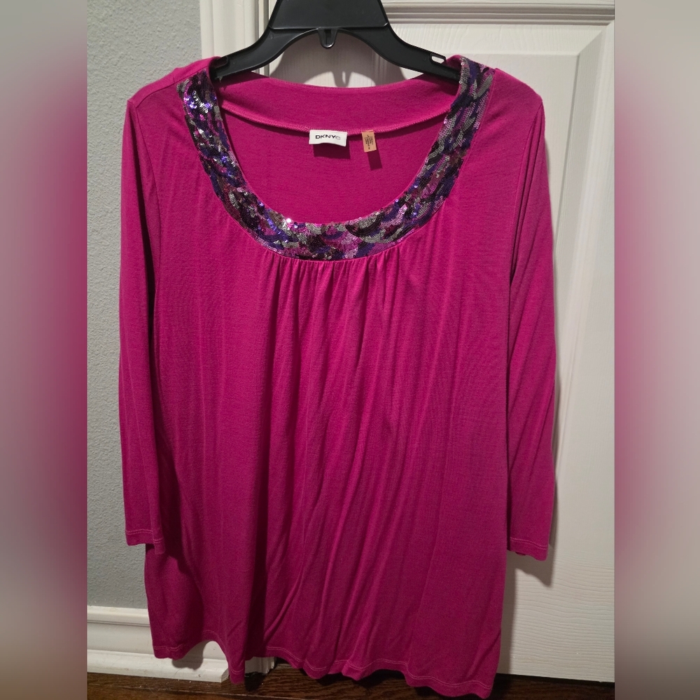 DKNYC Fuchsia Top with Sequin Detail